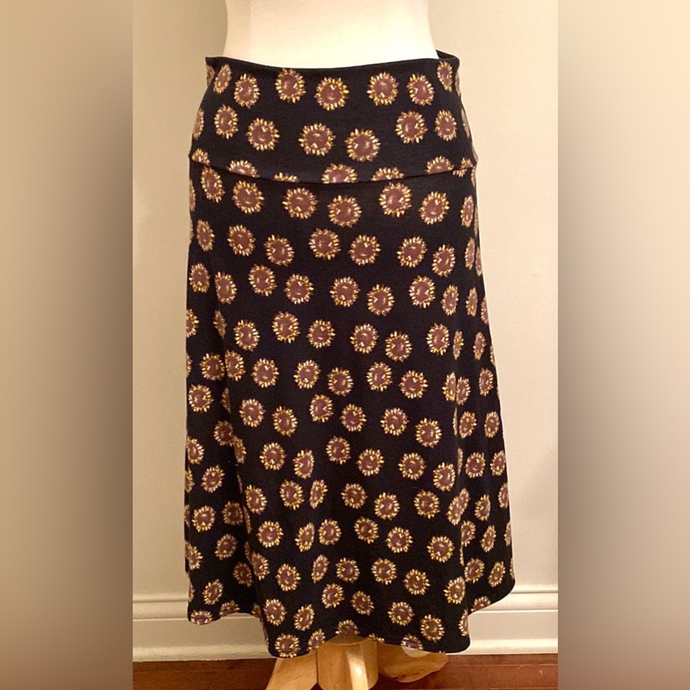 LuLaRoe Azure Black Yellow Sunflower Print SZ L Country Boho Chic Everyday Skirt
